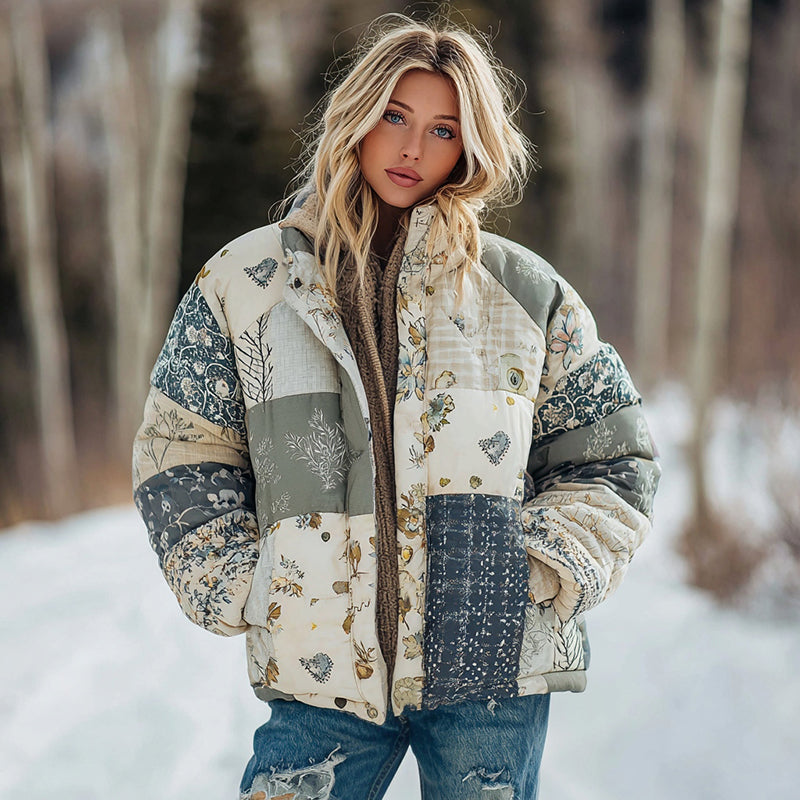 Women's Floral Patchwork Warm Cotton Padded Clothes