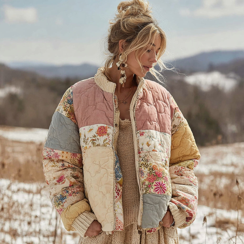 Women's Floral Patchwork Quilted Warm Baseball Cotton Padded Clothes