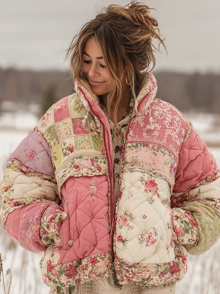 Women's Floral Patchwork Quilted Warm Cotton Padded Clothes