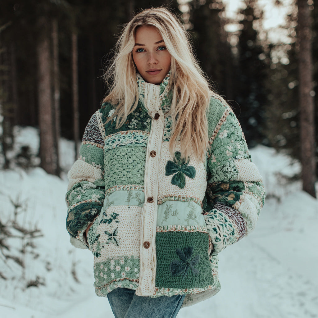 Women's Floral Clover Button-down Warm Sweater