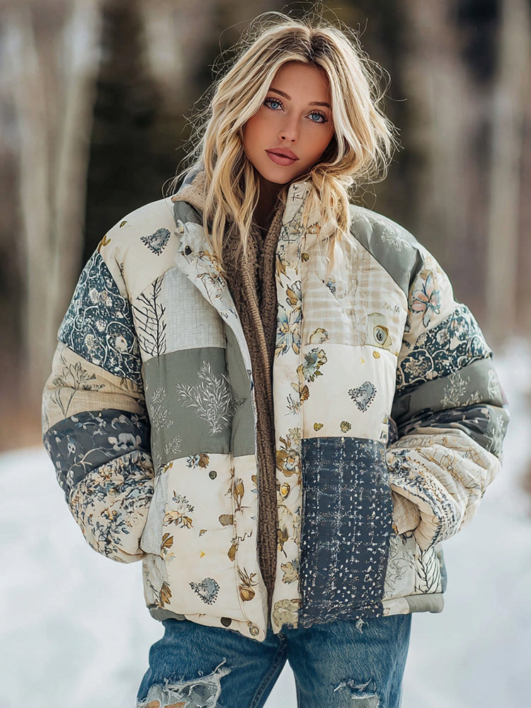 Women's Floral Patchwork Warm Cotton Padded Clothes