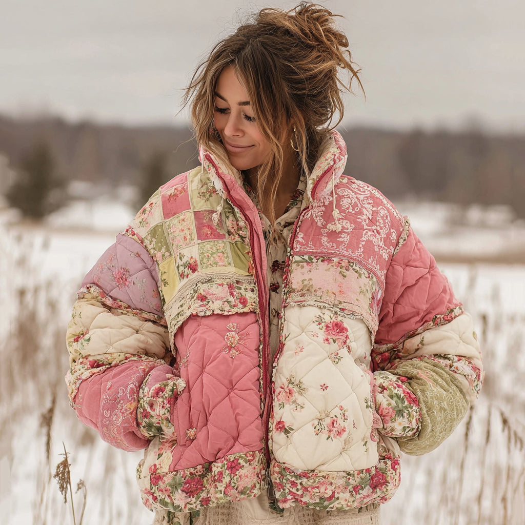 Women's Floral Patchwork Quilted Warm Cotton Padded Clothes