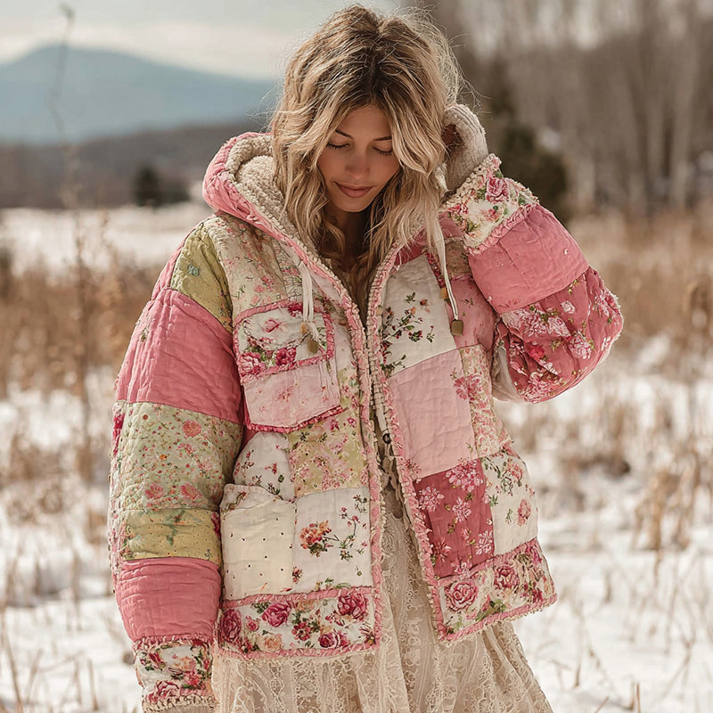 Women's Floral Patchwork Hooded Warm Cotton Padded Clothes