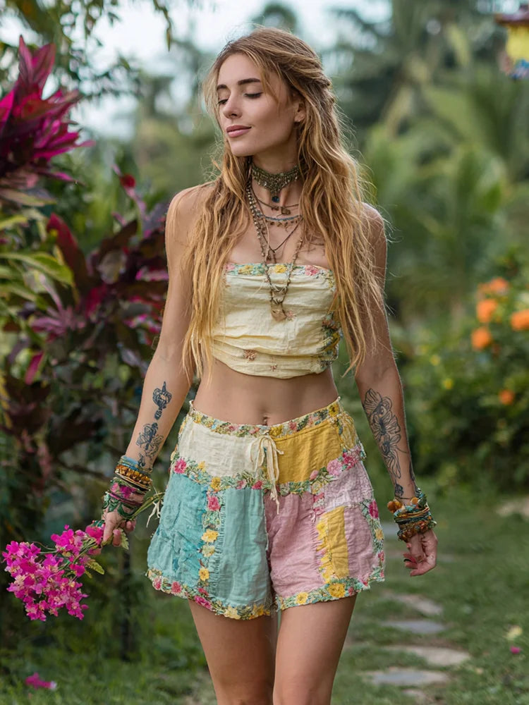 Women's Vintage Bohemian Patchwork Casual Shorts