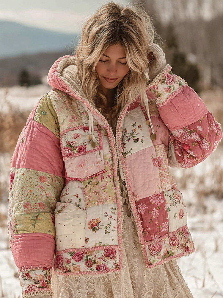 Women's Floral Patchwork Hooded Warm Cotton Padded Clothes