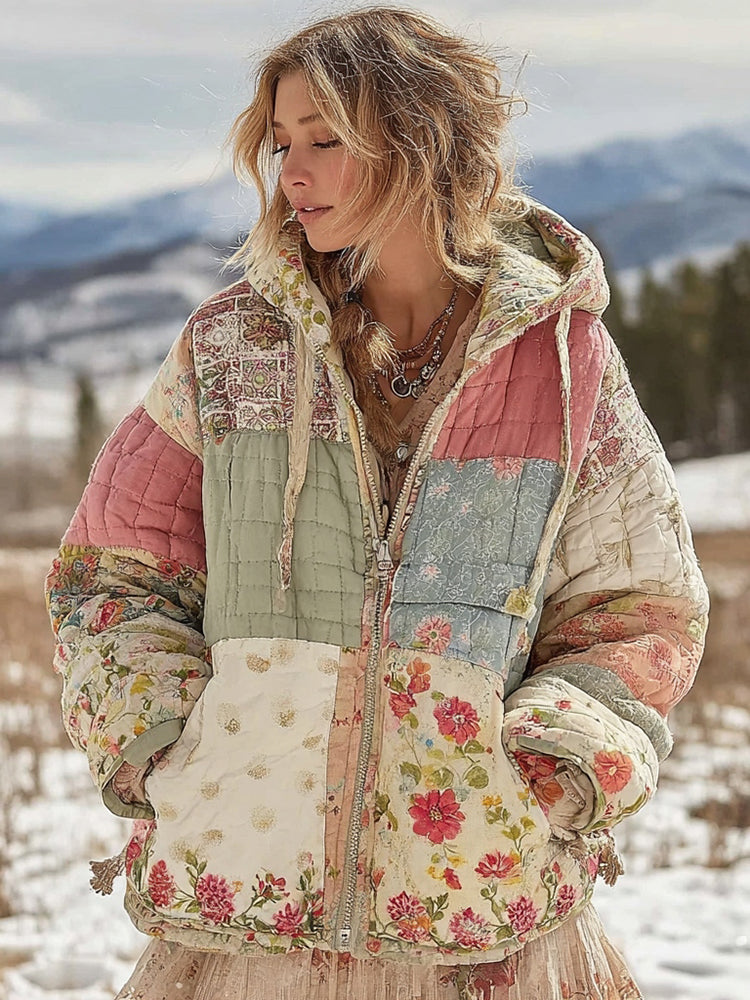 Women's Floral Patchwork Creative Quilted Warm Cotton Padded Clothes