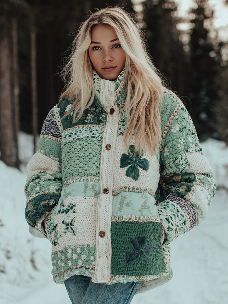 Women's Floral Clover Button-down Warm Sweater