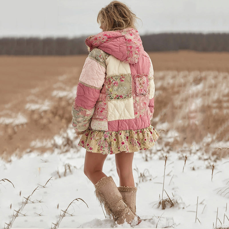 Women's Floral Patchwork Warm Hooded Cotton Padded Clothes