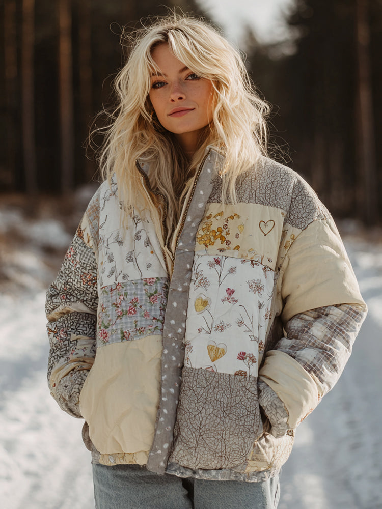 Women's Floral Patchwork Warm Cotton Padded Clothes