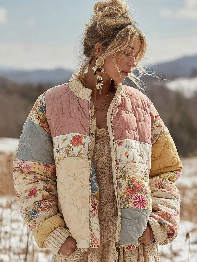 Women's Floral Patchwork Quilted Warm Baseball Cotton Padded Clothes