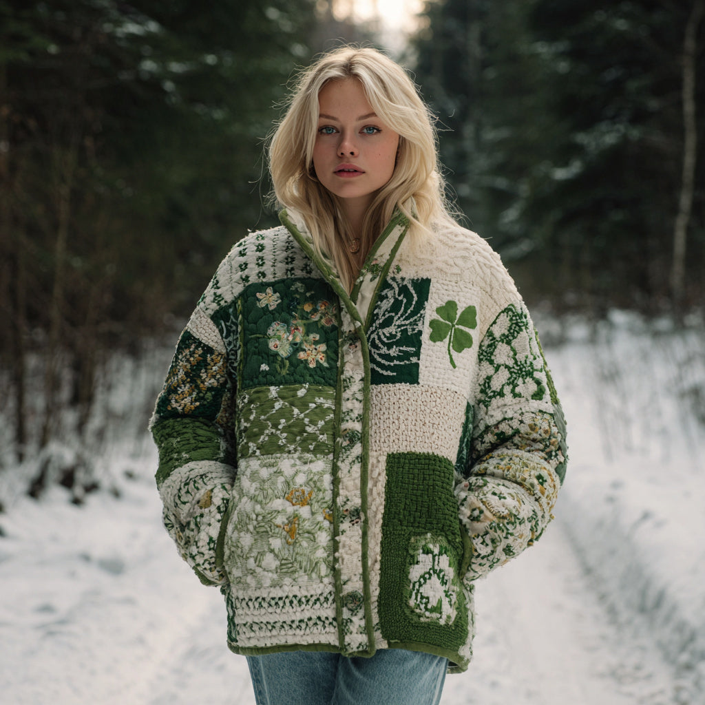 Women's Floral Clover Button-down Warm Sweater